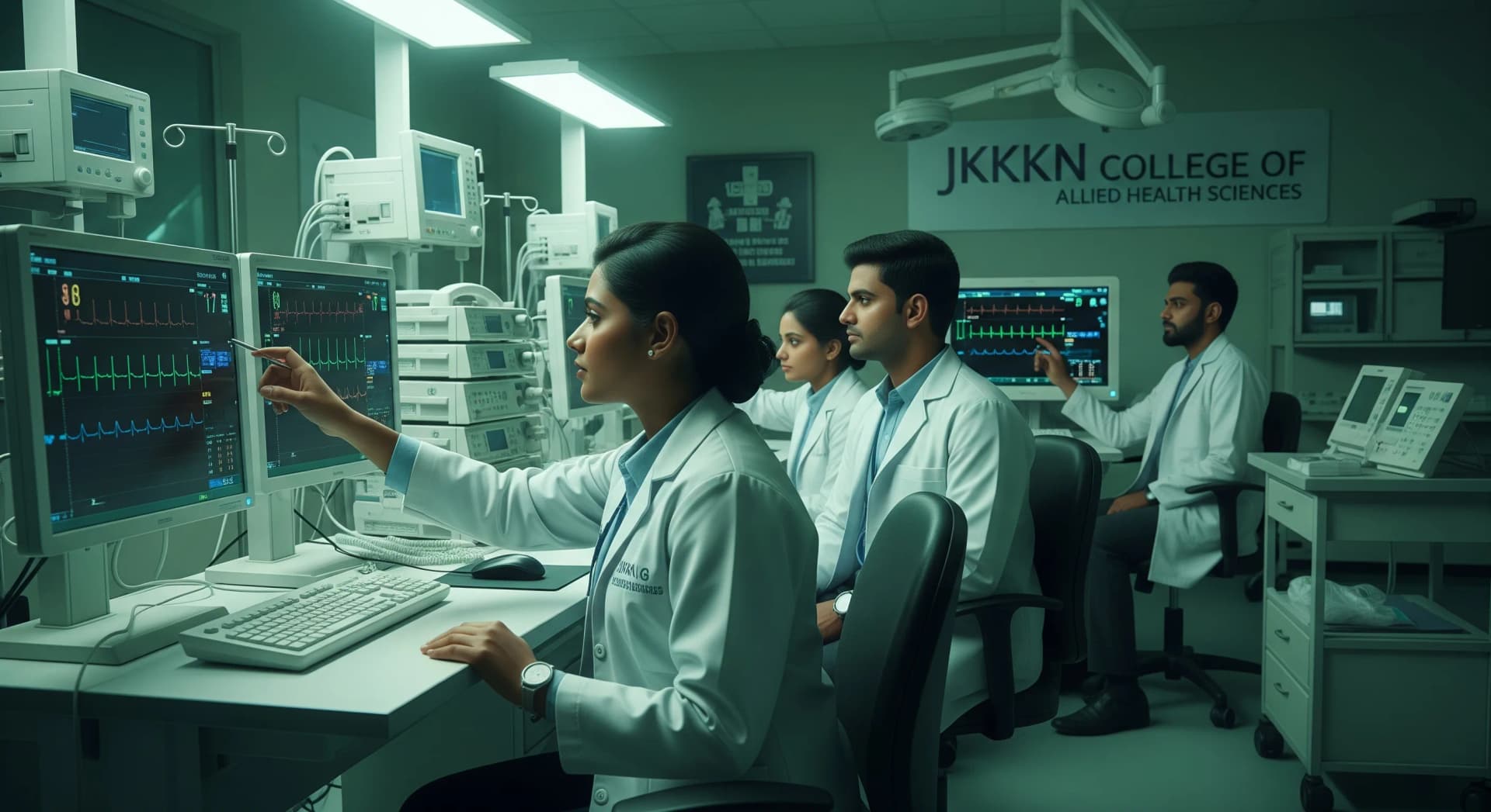 Cardiac technologist operating cath lab equipment at JKKN College of Allied Health Sciences