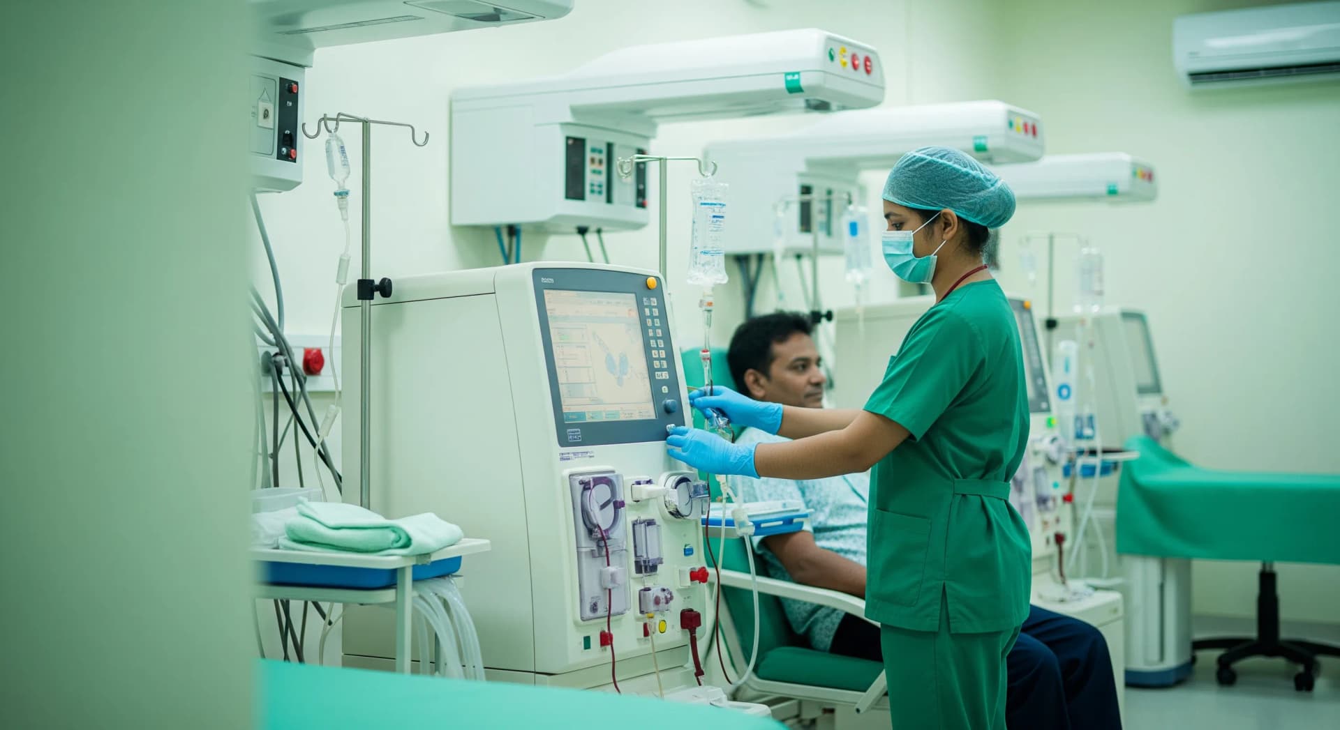 Dialysis technologist operating hemodialysis machine at JKKN College